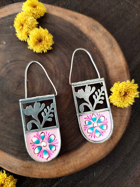Floral Jewel Designer Floral Print Drop Earrings – Lightweight Statement Jewelry