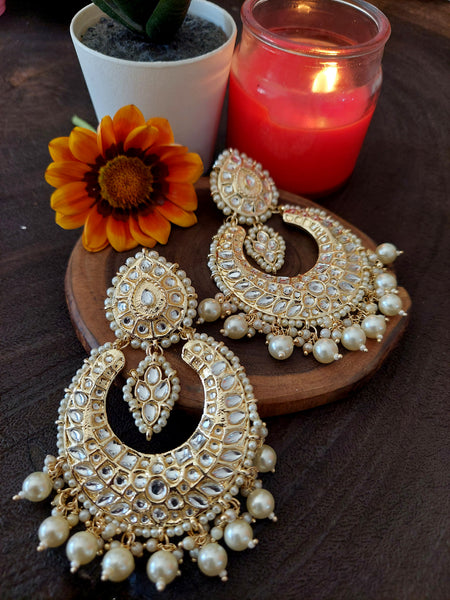 White Beaded Kundan Jewel Traditional Round Kundan Earrings with White Beads – Ethnic Wear