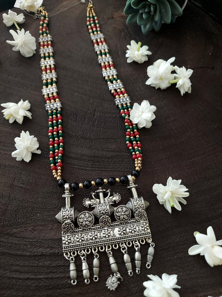 Multi Bead Neck-piece Traditional Antique Finish Necklace with Vibrant Multi-Color Beads
