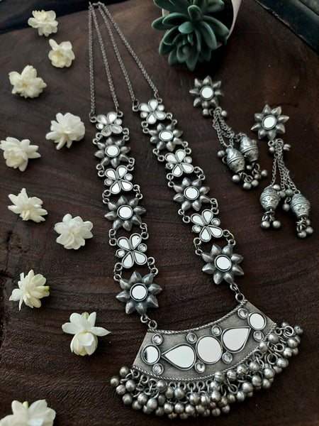 Mirror work Set Traditional Ethnic Necklace Set with Matching Drop Earrings