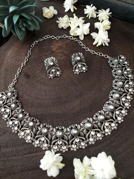 Antique Jewel Set Traditional Antique Finish Neckpiece with Drop Earrings Set