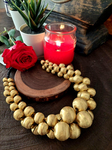 Beaded Neckpiece in gold finish Traditional Gold Tone Necklace with Unique Silver Bead Design