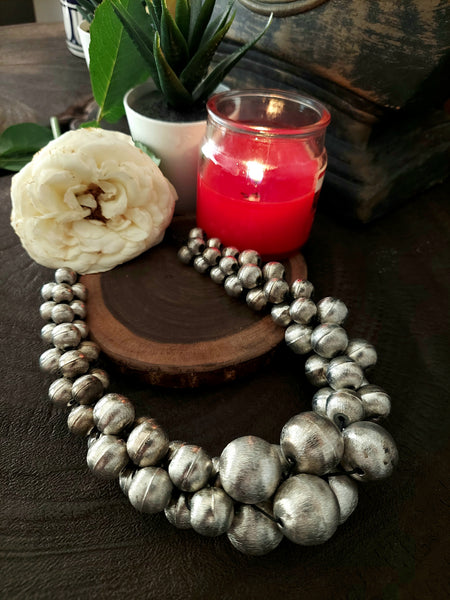Beaded Neckpiece Unique Draped Silver Bead Necklace – Fashion Ethnic Jewelry