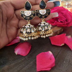 Traditional black stone jhumka