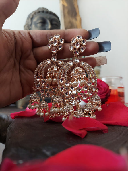 White Beaded Kundan Jewel Designer White Bead Earrings with Kundan Detailing – Statement Jewelry