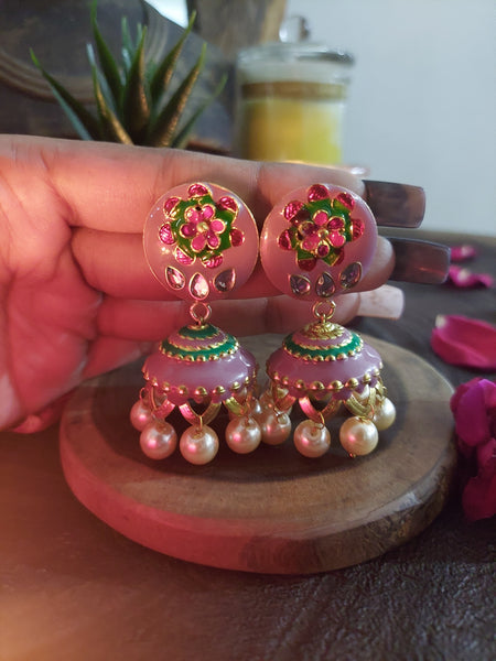 Intricate Jhumka Traditional Antique Pastel Earrings with Fine Detailing