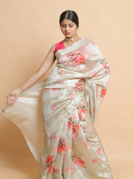 Chumki Cream Chiniya Silk Saree | Elegant Traditional Ethnic Wear Silk Saree