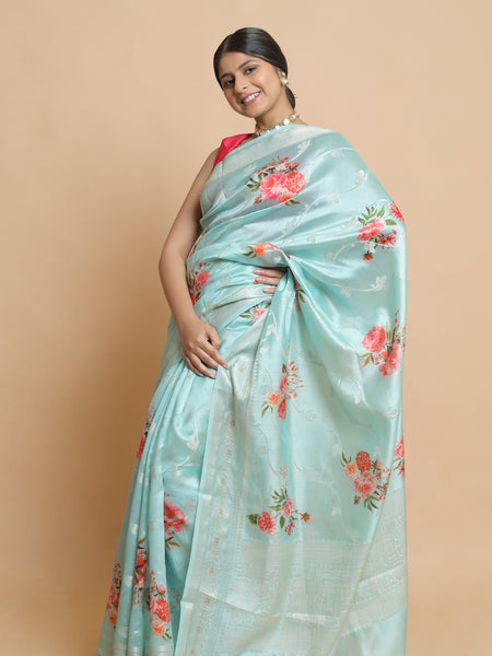 Chandan Sky Blue Chiniya Silk Saree | Elegant Traditional Ethnic Wear Silk Saree