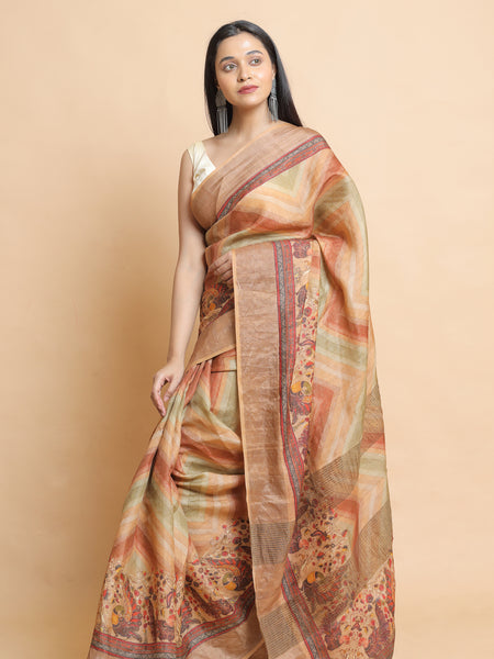 Tarush Elegant Beige Tussar Silk Saree – Minimal & Timeless Ethnic Drape for Subtle Sophisticated Look