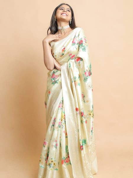 Chinyia 1 Designer Light Yellow Tussar Banarasi Saree – Timeless Festive Collection