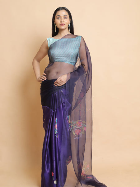 Allure Designer Violet Organza Saree for Wedding and Celebration Wear