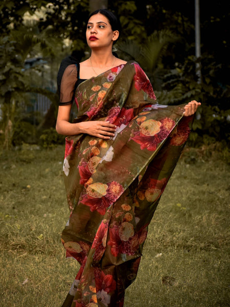 Advika Designer Mehendi Organza Saree for Wedding and Celebration Wear