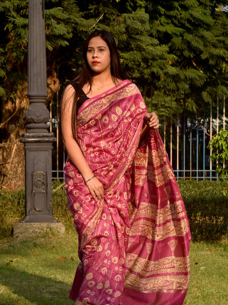 Divvya Traditional Light Magenta Ethnic Chanderi Saree