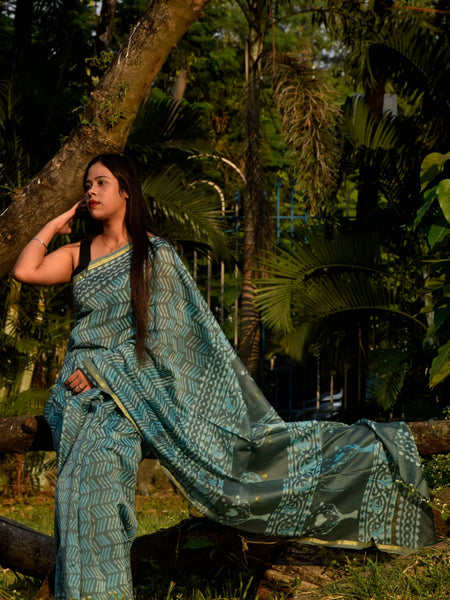 Royal Blue Chanderi Saree with Golden Zari Weaving