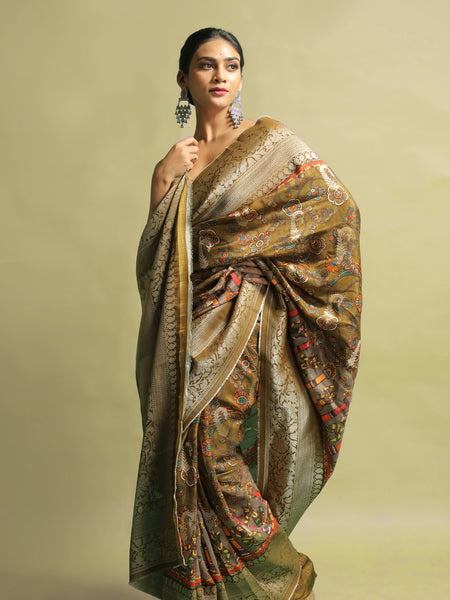 Kaberi Mehendi Khaddi Zari Silk Saree | Elegant Festive & Traditional Wear Saree for Women