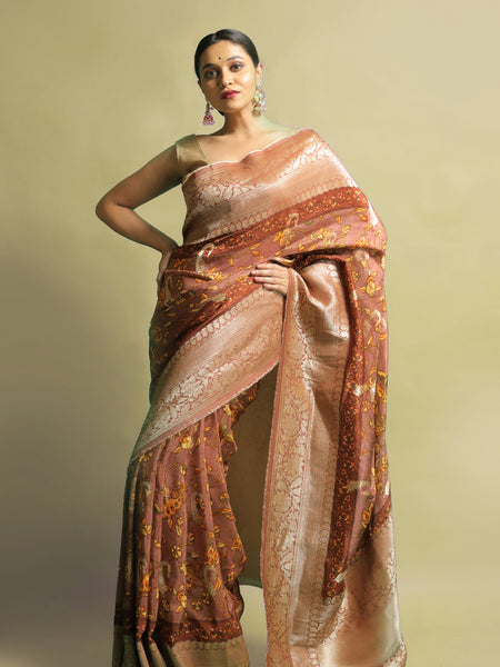 Kadali Premium Brown Khaddi Silk Saree with Rich Zari Border & Handwoven Craftsmanship