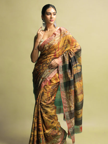 Talikha Elegant Yellow Tussar Silk Saree – Bright & Traditional Ethnic Wear for Festive Elegance