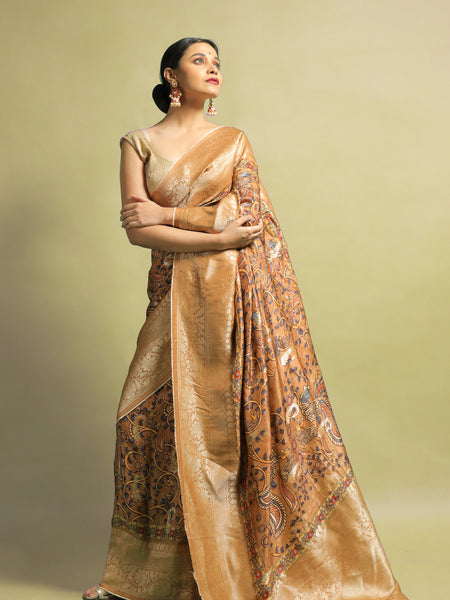 Kalaka Luxury Yellow Khaddi Silk Saree with Traditional Zari Weaving Elegance