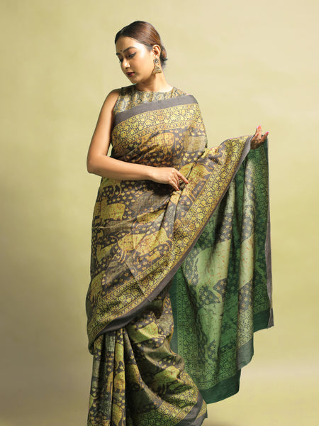 Taanaya Elegant Blue and Yellow Tussar Silk Saree – Vibrant & Traditional Ethnic Wear for Festive Style
