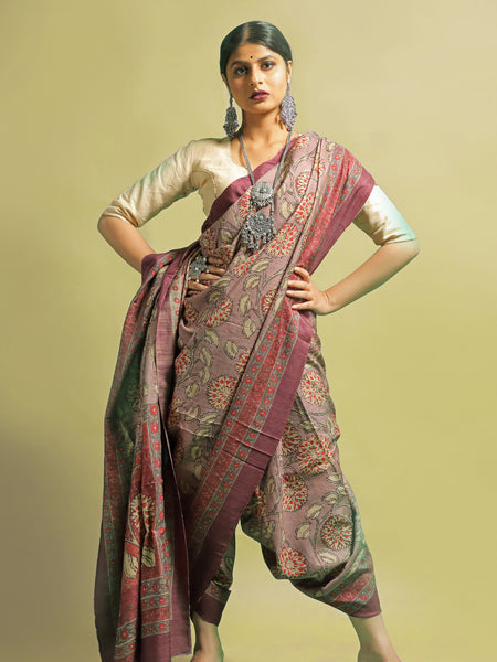 Tamashree Elegant Rose Grey Tussar Silk Saree with Zari Border – Soft & Sophisticated Ethnic Wear