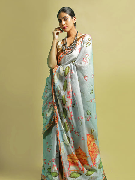 Chanderi 1 | Sky Blue Chanderi Saree with Golden Zari Weave