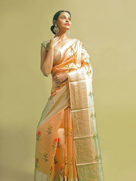 Chinyia 8 Elegant Light Orange Silk Saree in Chiniya Silk – Soft Festive Wear