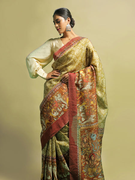 Tulikha Elegant Light Green Tussar Silk Saree – Fresh & Graceful Ethnic Wear for Festive Styling