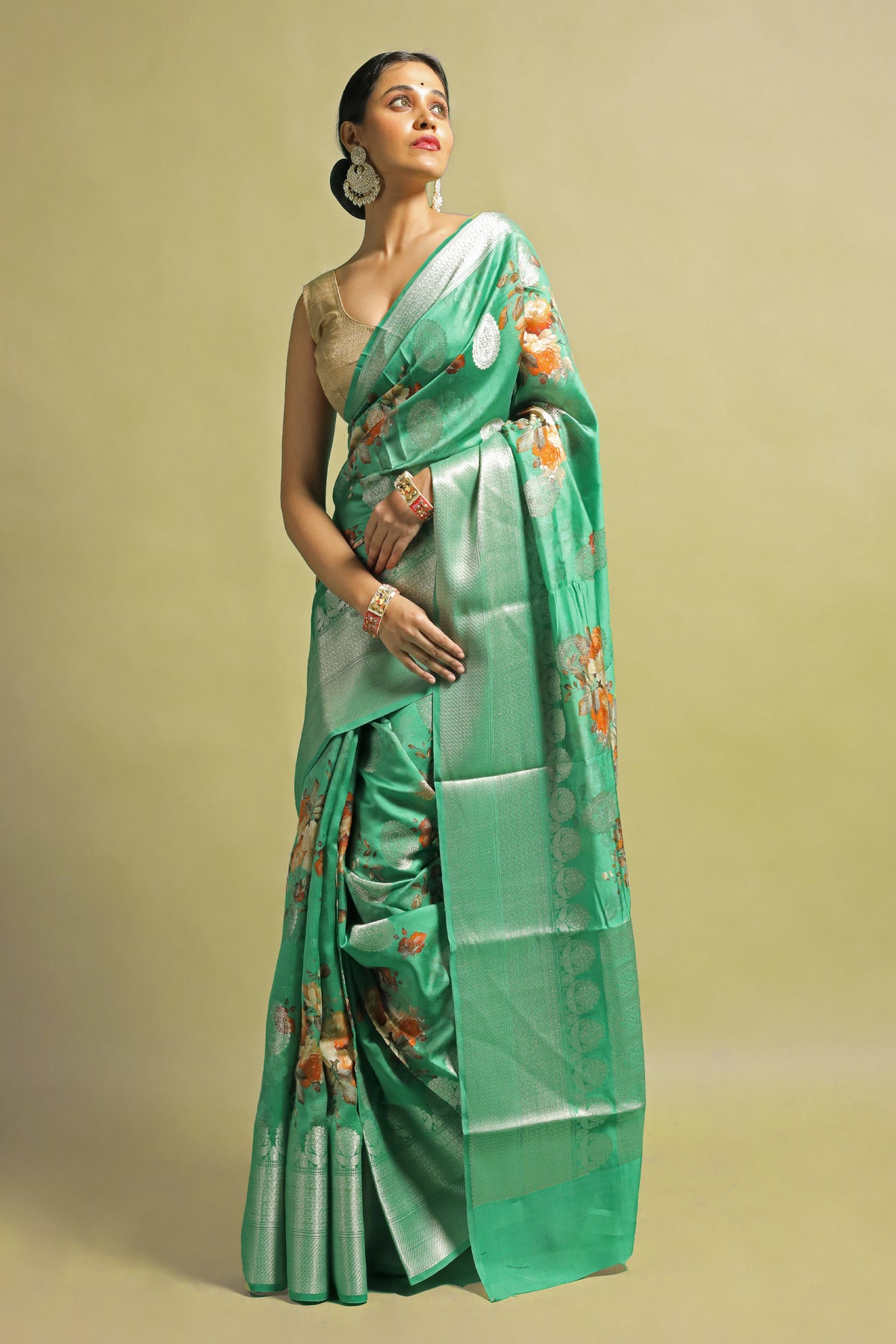 Chaaya Sea Green Chiniya Silk Saree | Elegant Traditional Ethnic Wear Silk Saree