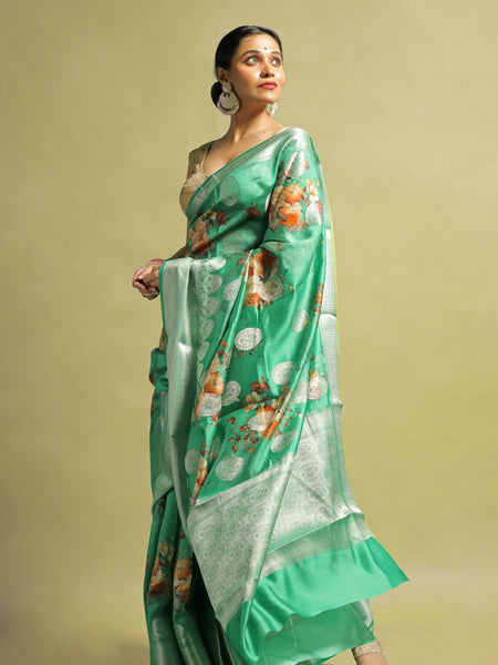 Chaaya Sea Green Chiniya Silk Saree | Elegant Traditional Ethnic Wear Silk Saree