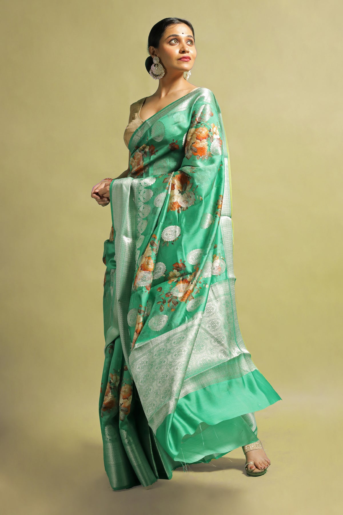 Chaaya Sea Green Chiniya Silk Saree | Elegant Traditional Ethnic Wear Silk Saree