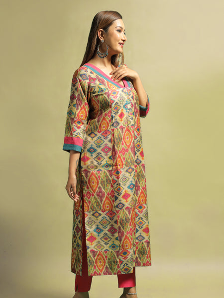 Idhika Designer Vibrant Multicolor Printed Tussar Kurti Ethnic Collection