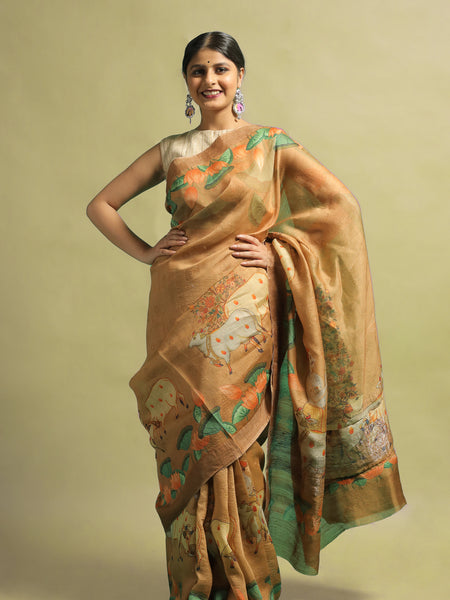 Tamalika Mehendi Green Tussar Saree – Elegant Traditional Lightweight Ethnic Wear Saree