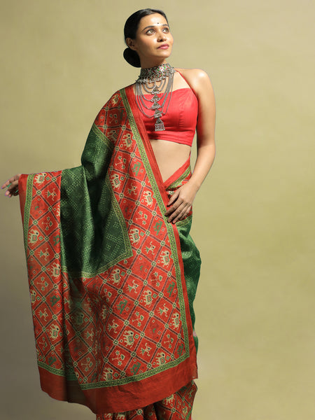 Tanmayi Elegant Green Tussar Silk Saree – Classic & Graceful Ethnic Drape for Festive & Traditional Wear