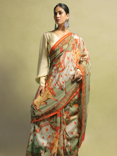 Tussar 25 | Piista Green Chanderi Saree with Golden Zari Work
