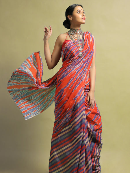 Tussar 24 Classic Red and Blue Chanderi Saree Elegant Indian Ethnic Collection