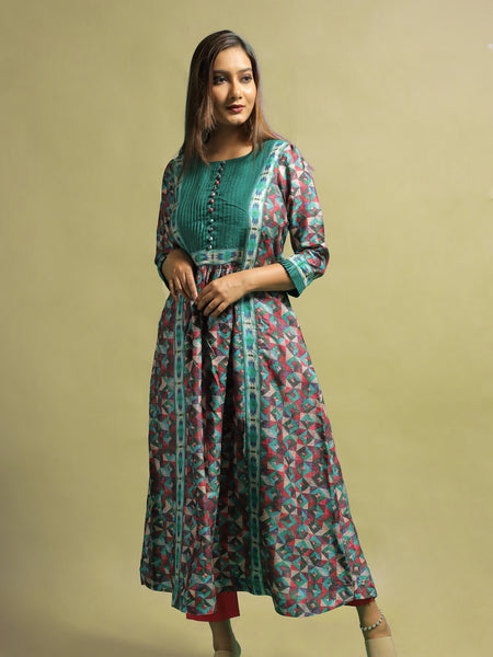 Ikshita Women’s Multicolor Printed Tussar Kurti for Daily and Festive Wear