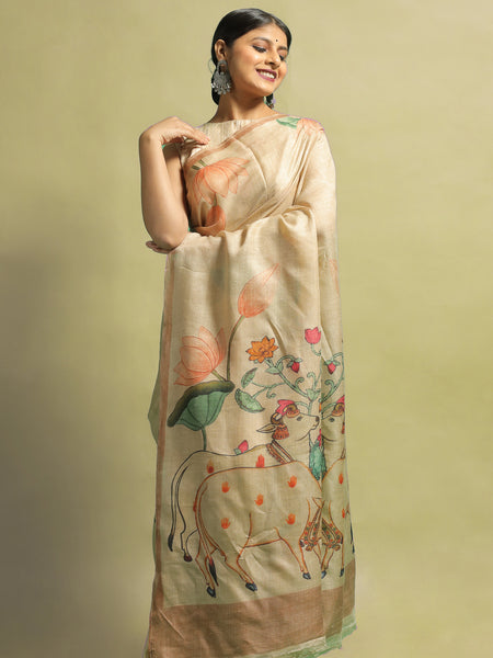 Talish Light Green Tussar Banarasi Saree – Elegant Traditional Handwoven Ethnic Wear Saree