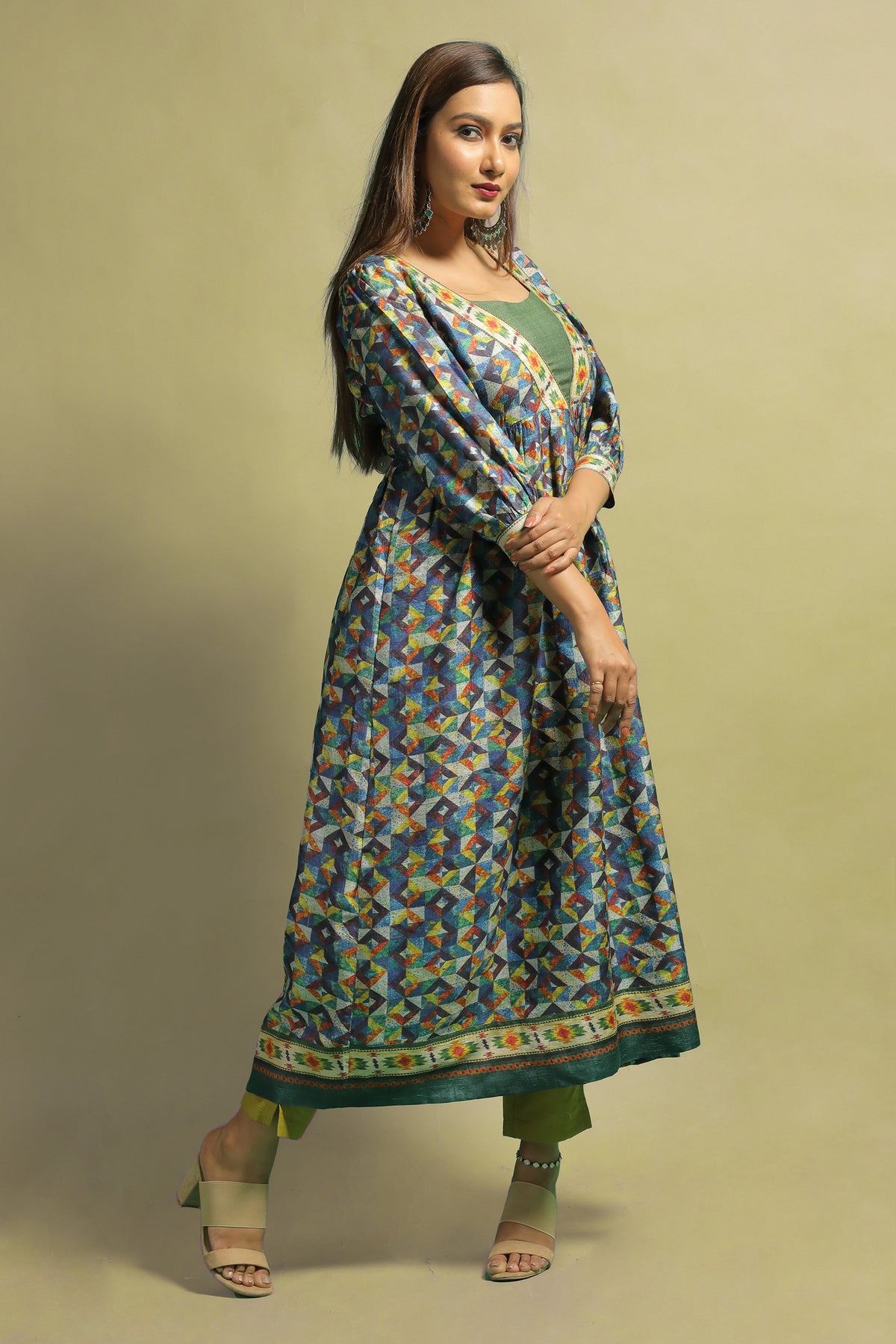 Kaanan Women’s Navy Blue Printed Tussar Kurti for Daily and Festive Wear