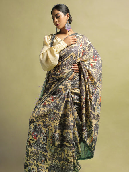 Tanushri Elegant Yellow Tussar Silk Saree – Bright & Traditional Ethnic Drape for Festive Wear