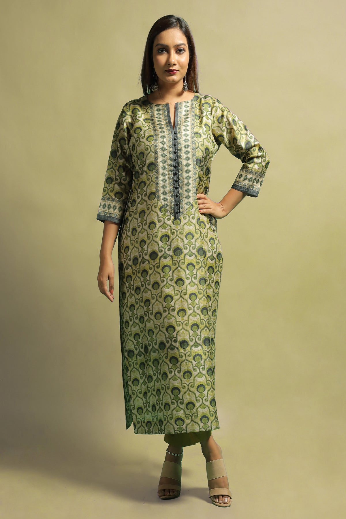 Kayaani Sea Green Printed Tussar Kurti for Women Elegant Ethnic Wear