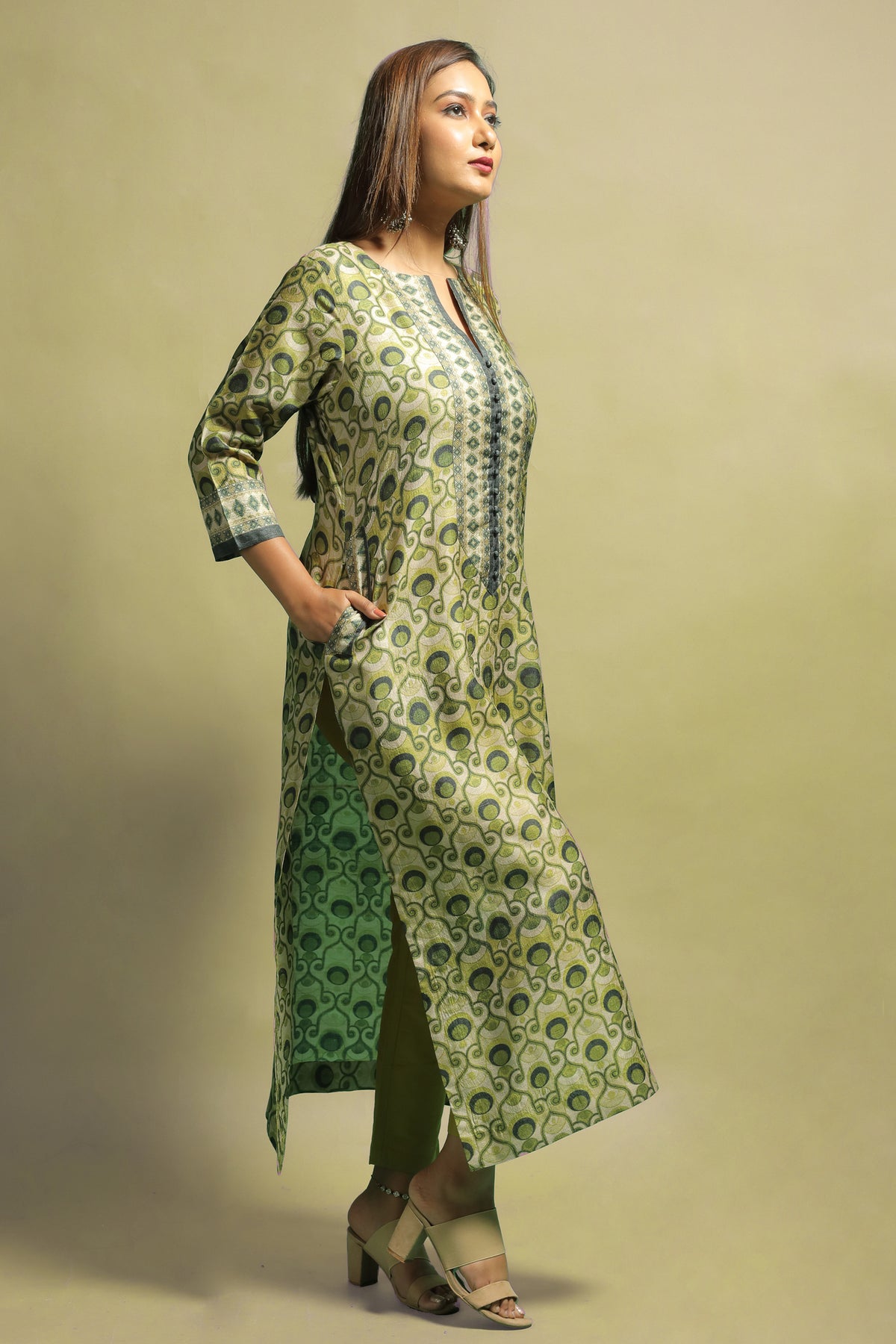 Kayaani Sea Green Printed Tussar Kurti for Women Elegant Ethnic Wear