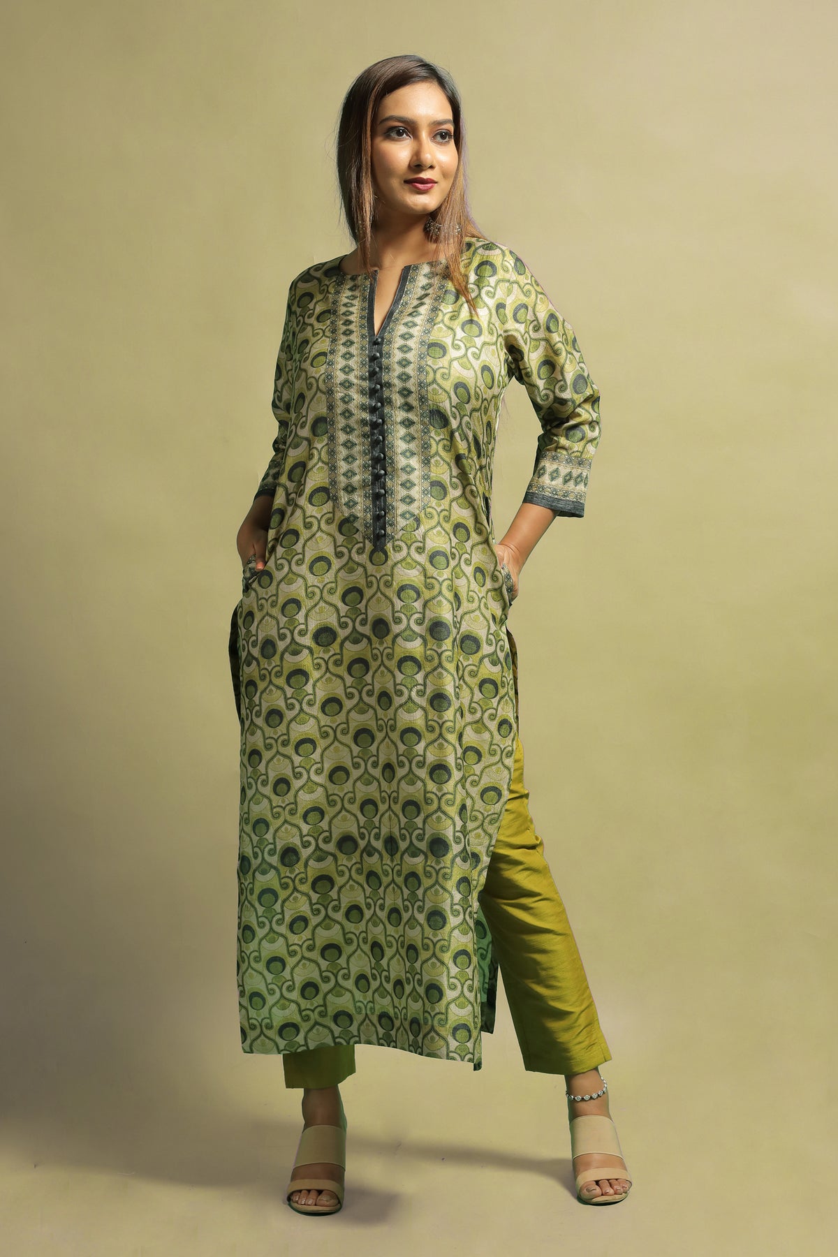 Kayaani Sea Green Printed Tussar Kurti for Women Elegant Ethnic Wear