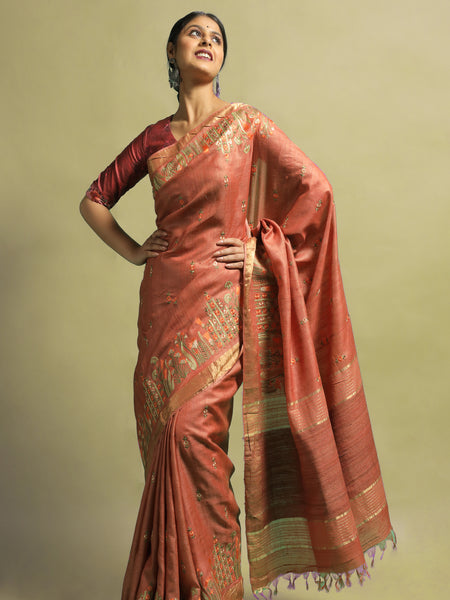 Embroidery 5 Luxury Tussar Silk Saree Elegant Handwoven Festive Collection