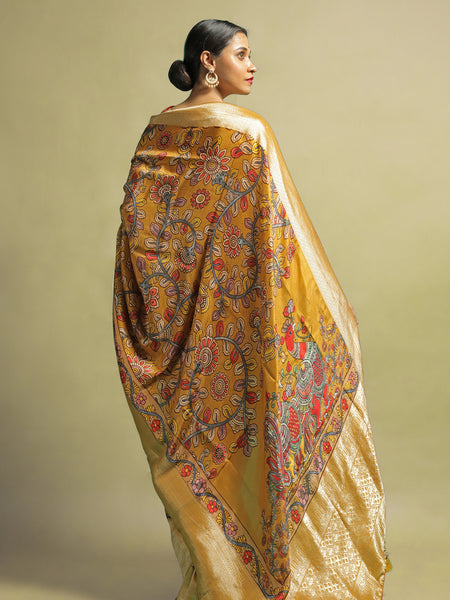 Kadhapriya Elegant Yellow Handwoven Khaddi Zari Silk Saree for Festive Wear