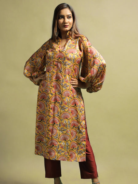 Kabandha Designer Beige Printed Tussar Kurti