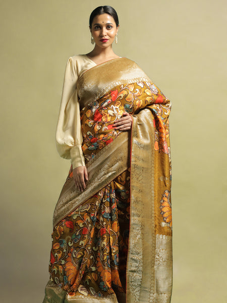 Kadhiroli Designer Mehendi Green Khaddi Zari Saree for Festive, Wedding & Cultural Wear