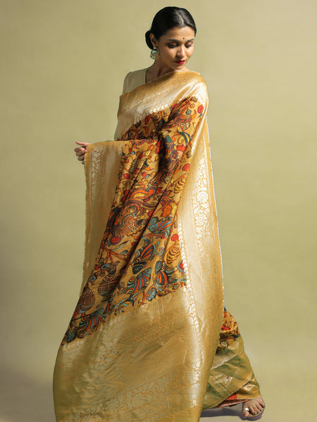 Kaahini Premium Yellow Khaddi Silk Saree with Rich Zari Border & Handwoven Craftsmanship