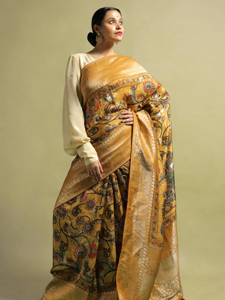 Kaikasi Yellow Khaddi Zari Silk Saree | Elegant Festive & Traditional Wear Saree for Women