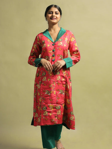 Iyalisai Elegant Red Printed Cotton Kurti  Daily Wear