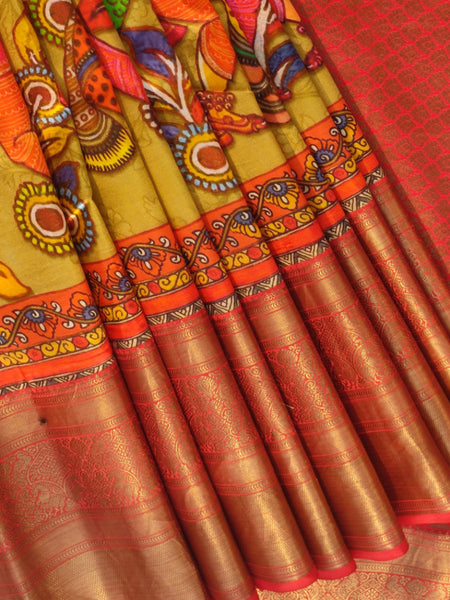 Pitambari Designer Mustard Silk Kanjivaram Saree for Weddings, Festivals & Special Occasions